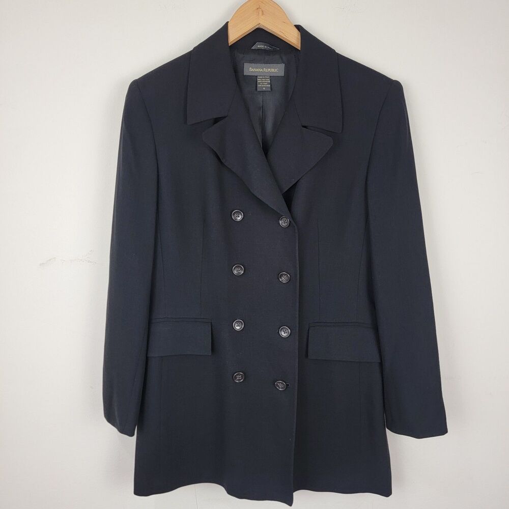Banana Republic Womens 10 Double Breasted Blazer 100% Wool Made In Italy Classic